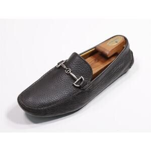 Giorgio Armani Black Pebble Grain Buckle Driving Loafers Men's US 8